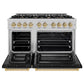 ZLINE Autograph Edition 48 in. 6.7 cu. ft. Select Double Oven Gas Range with 8 Burner Cooktop in Satin Stainless Steel with Black Matte Doors and Champagne Bronze Accents, Open Box-Great Condition