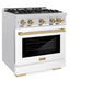 ZLINE Autograph Edition 30 in. 4.2 cu. ft. Select Gas Range with 4 Burner Cooktop and Convection Gas Oven in Satin Stainless Steel with White Matte Door and Champagne Bronze Accents, Open Box-Great Condition
