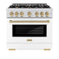 ZLINE Autograph Edition 36 in. 5.2 cu. ft. Select Gas Range with 6 Burner Cooktop and Convection Gas Oven in Satin Stainless Steel with White Matte Door and Champagne Bronze Accents, Open Box-Great Condition