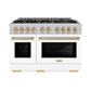 ZLINE Autograph Edition 48 in. 6.7 cu. ft. Select Double Oven Gas Range with 8 Burner Cooktop in Satin Stainless Steel with White Matte Doors and Champagne Bronze Accents, Open Box-Great Condition