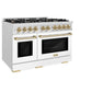ZLINE Autograph Edition 48 in. 6.7 cu. ft. Select Double Oven Gas Range with 8 Burner Cooktop in Satin Stainless Steel with White Matte Doors and Champagne Bronze Accents, Open Box-Great Condition