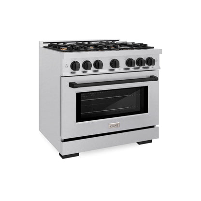 ZLINE Autograph Edition 36 in. 5.2 cu. ft. Select Gas Range with 6 Burner Cooktop and Convection Gas Oven in Satin Stainless Steel and Matte Black Accents, Open Box-Great Condition