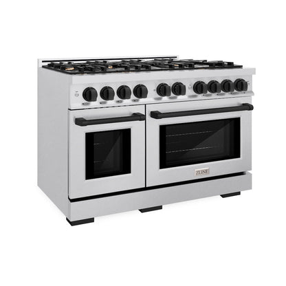 ZLINE Autograph Edition 48 in. 6.7 cu. ft. Select Double Oven Gas Range with 8 Burner Cooktop in Satin Stainless Steel and Matte Black Accents, Open Box-Great Condition