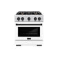 ZLINE Autograph Edition 30 in. 4.2 cu. ft. Select Gas Range with 4 Burner Cooktop and Convection Gas Oven in Satin Stainless Steel with White Matte Door and Matte Black Accents, Open Box-Great Condition