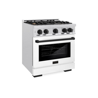 ZLINE Autograph Edition 30 in. 4.2 cu. ft. Select Gas Range with 4 Burner Cooktop and Convection Gas Oven in Satin Stainless Steel with White Matte Door and Matte Black Accents, Open Box-Great Condition