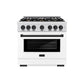 ZLINE Autograph Edition 36 in. 5.2 cu. ft. Select Gas Range with 6 Burner Cooktop and Convection Gas Oven in Satin Stainless Steel with White Matte Door and Matte Black Accents, Open Box-Great Condition