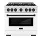 ZLINE Autograph Edition 36 in. 5.2 cu. ft. Select Gas Range with 6 Burner Cooktop and Convection Gas Oven in Satin Stainless Steel with White Matte Door and Matte Black Accents, Open Box-Great Condition