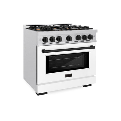 ZLINE Autograph Edition 36 in. 5.2 cu. ft. Select Gas Range with 6 Burner Cooktop and Convection Gas Oven in Satin Stainless Steel with White Matte Door and Matte Black Accents, Open Box-Great Condition