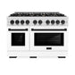 ZLINE Autograph Edition 48 in. 6.7 cu. ft. Select Double Oven Gas Range with 8 Burner Cooktop in Satin Stainless Steel with White Matte Doors and Matte Black Accents, Open Box-Great Condition