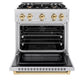 ZLINE Autograph Edition 30 in. 4.2 cu. ft. Select Dual Fuel Range with 4 Burner Gas Cooktop and Electric Convection Oven in Satin Stainless Steel with Polished Gold Accents, Open Box-Great Condition