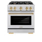 ZLINE Autograph Edition 30 in. 4.2 cu. ft. Select Dual Fuel Range with 4 Burner Gas Cooktop and Electric Convection Oven in Satin Stainless Steel with Polished Gold Accents, Open Box-Great Condition