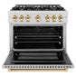 ZLINE Autograph Edition 36 in. 5.2 cu. ft. Select Dual Fuel Range with 6 Burner Gas Cooktop and Electric Convection Oven in Satin Stainless Steel with Polished Gold Accents, Open Box-Great Condition
