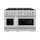 ZLINE Autograph Edition 48 in. 6.7 cu. ft. Select Double Oven Dual Fuel Range with 8 Burner Gas Cooktop in Satin Stainless Steel and Polished Gold Accents, Open Box-Great Condition