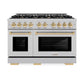 ZLINE Autograph Edition 48 in. 6.7 cu. ft. Select Double Oven Dual Fuel Range with 8 Burner Gas Cooktop in Satin Stainless Steel and Polished Gold Accents, Open Box-Great Condition