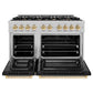 ZLINE Autograph Edition 48 in. 6.7 cu. ft. Select Double Oven Dual Fuel Range with 8 Burner Gas Cooktop in Satin Stainless Steel with Black Matte Doors and Polished Gold Accents, Open Box-Great Condition