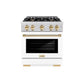 ZLINE Autograph Edition 30 in. 4.2 cu. ft. Select Dual Fuel Range with 4 Burner Gas Cooktop and Electric Convection Oven in Satin Stainless Steel with White Matte Door and Polished Gold Accents, Open Box-Great Condition