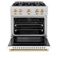 ZLINE Autograph Edition 30 in. 4.2 cu. ft. Select Dual Fuel Range with 4 Burner Gas Cooktop and Electric Convection Oven in Satin Stainless Steel with White Matte Door and Polished Gold Accents, Open Box-Great Condition