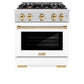 ZLINE Autograph Edition 30 in. 4.2 cu. ft. Select Dual Fuel Range with 4 Burner Gas Cooktop and Electric Convection Oven in Satin Stainless Steel with White Matte Door and Polished Gold Accents, Open Box-Great Condition