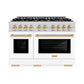 ZLINE Autograph Edition 48 in. 6.7 cu. ft. Select Double Oven Dual Fuel Range with 8 Burner Gas Cooktop in Satin Stainless Steel with White Matte Doors and Polished Gold Accents, Open Box-Great Condition