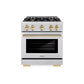 ZLINE Autograph Edition 30 in. 4.2 cu. ft. Select Gas Range with 4 Burner Cooktop and Convection Gas Oven in Satin Stainless Steel and Polished Gold Accents, Open Box-Great Condition