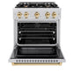 ZLINE Autograph Edition 30 in. 4.2 cu. ft. Select Gas Range with 4 Burner Cooktop and Convection Gas Oven in Satin Stainless Steel and Polished Gold Accents, Open Box-Great Condition