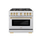 ZLINE Autograph Edition 36 in. 5.2 cu. ft. Select Gas Range with 6 Burner Cooktop and Convection Gas Oven in Satin Stainless Steel and Polished Gold Accents, Open Box-Great Condition