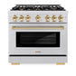 ZLINE Autograph Edition 36 in. 5.2 cu. ft. Select Gas Range with 6 Burner Cooktop and Convection Gas Oven in Satin Stainless Steel and Polished Gold Accents, Open Box-Great Condition
