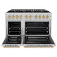 ZLINE Autograph Edition 48 in. 6.7 cu. ft. Select Double Oven Gas Range with 8 Burner Cooktop in Satin Stainless Steel and Polished Gold Accents, Open Box-Great Condition