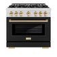 ZLINE Autograph Edition 36 in. 5.2 cu. ft. Select Gas Range with 6 Burner Cooktop and Convection Gas Oven in Satin Stainless Steel with Black Matte Door and Polished Gold Accents, Open Box-Great Condition