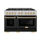 ZLINE Autograph Edition 48 in. 6.7 cu. ft. Select Double Oven Gas Range with 8 Burner Cooktop in Satin Stainless Steel with Black Matte Doors and Polished Gold Accents, Open Box-Great Condition