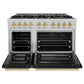ZLINE Autograph Edition 48 in. 6.7 cu. ft. Select Double Oven Gas Range with 8 Burner Cooktop in Satin Stainless Steel with Black Matte Doors and Polished Gold Accents, Open Box-Great Condition