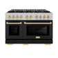 ZLINE Autograph Edition 48 in. 6.7 cu. ft. Select Double Oven Gas Range with 8 Burner Cooktop in Satin Stainless Steel with Black Matte Doors and Polished Gold Accents, Open Box-Great Condition