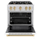 ZLINE Autograph Edition 30 in. 4.2 cu. ft. Select Gas Range with 4 Burner Cooktop and Convection Gas Oven in Satin Stainless Steel with White Matte Door and Polished Gold Accents, Open Box-Great Condition
