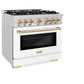 ZLINE Autograph Edition 36 in. 5.2 cu. ft. Select Gas Range with 6 Burner Cooktop and Convection Gas Oven in Satin Stainless Steel with White Matte Door and Polished Gold Accents, Open Box-Great Condition