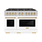 ZLINE Autograph Edition 48 in. 6.7 cu. ft. Select Double Oven Gas Range with 8 Burner Cooktop in Satin Stainless Steel with White Matte Doors and Polished Gold Accents, Open Box-Great Condition
