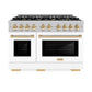 ZLINE Autograph Edition 48 in. 6.7 cu. ft. Select Double Oven Gas Range with 8 Burner Cooktop in Satin Stainless Steel with White Matte Doors and Polished Gold Accents, Open Box-Great Condition