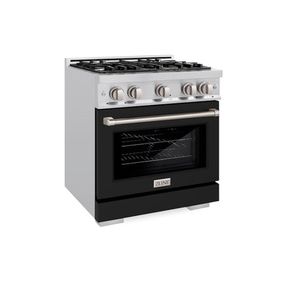 ZLINE 30 in. 4.2 cu. ft. Select Dual Fuel Range with 4 Burner Gas Cooktop and Electric Convection Oven in Stainless Steel with Black Matte Door, Open Box-Great Condition