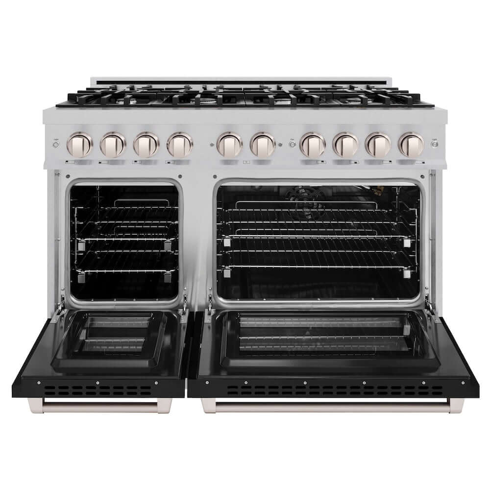 ZLINE 48 in. 6.7 cu. ft. Select Double Oven Gas Range with 8 Burner Cooktop in Stainless Steel with Black Matte Doors (HGR-BLM-48)