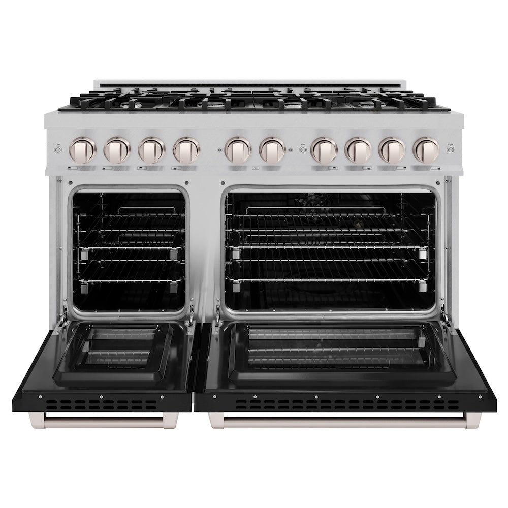 ZLINE 48 in. 6.7 cu. ft. Select Double Oven Dual Fuel Range with 8 Burner Gas Cooktop in Stainless Steel with Black Matte Doors (HDR-BLM-48)