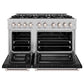 ZLINE 48 in. 6.7 cu. ft. Select Double Oven Dual Fuel Range with 8 Burner Gas Cooktop in Stainless Steel with Black Matte Doors, Open Box-Great Condition
