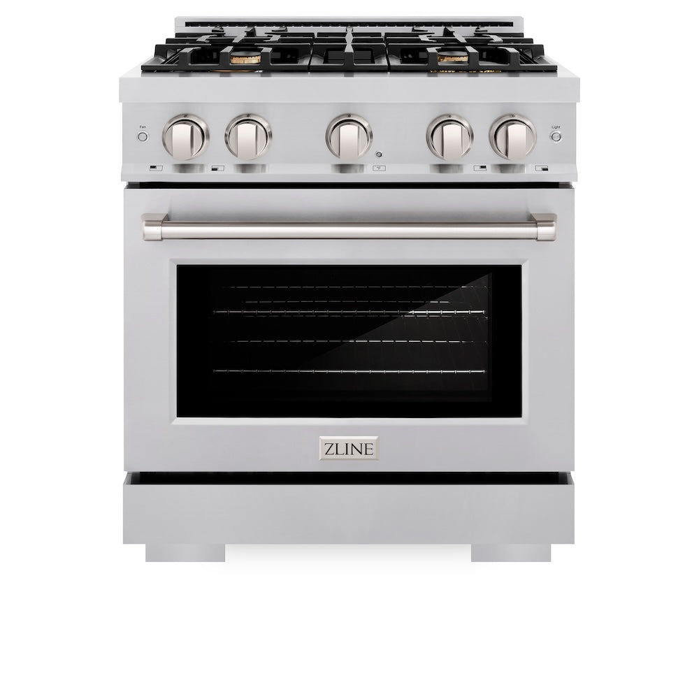 ZLINE 30 in. 4.2 cu. ft. Select Dual Fuel Range with Gas Cooktop and Electric Convection Oven in Stainless Steel with 4 Brass Burners (HDR-BR-30)