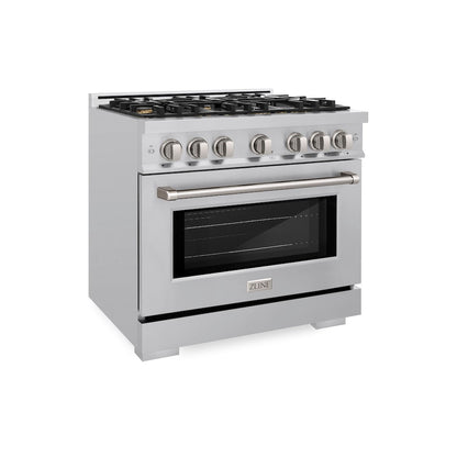 ZLINE 36 in. 5.2 cu. ft. Select Dual Fuel Range with Gas Cooktop and Electric Convection Oven in Stainless Steel with 6 Brass Burners, Open Box-Great Condition