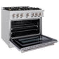ZLINE 36 in. 5.2 cu. ft. Select Dual Fuel Range with Gas Cooktop and Electric Convection Oven in Stainless Steel with 6 Brass Burners, Open Box-Great Condition