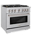 ZLINE 36 in. 5.2 cu. ft. Select Dual Fuel Range with Gas Cooktop and Electric Convection Oven in Stainless Steel with 6 Brass Burners, Open Box-Great Condition