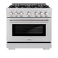 ZLINE 36 in. 5.2 cu. ft. Select Dual Fuel Range with 6 Burner Gas Cooktop and Electric Convection Oven in Stainless Steel, Open Box-Great Condition