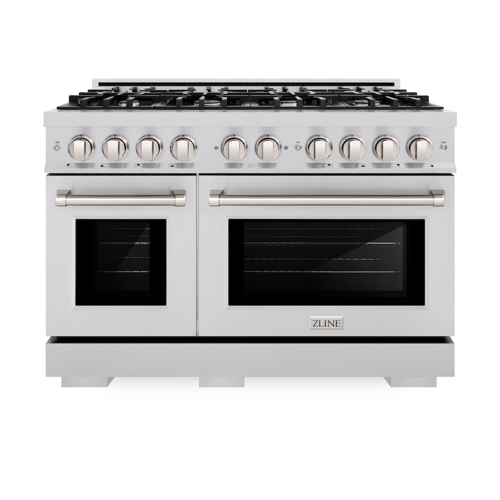 ZLINE 48 in. 6.7 cu. ft. Select Double Oven Dual Fuel Range with 8 Burner Gas Cooktop in Stainless Steel (HDR48)