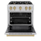 ZLINE Autograph Edition 30 in. 4.2 cu. ft. Select Dual Fuel Range with 4 Burner Gas Cooktop and Electric Convection Oven in Stainless Steel with Champagne Bronze Accents, Open Box-Great Condition