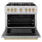 ZLINE Autograph Edition 36 in. 5.2 cu. ft. Select Dual Fuel Range with 6 Burner Gas Cooktop and Electric Convection Oven in Stainless Steel with Champagne Bronze Accents, Open Box-Great Condition