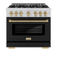 ZLINE Autograph Edition 36 in. 5.2 cu. ft. Select Dual Fuel Range with 6 Burner Gas Cooktop and Electric Convection Oven in Stainless Steel with Black Matte Door and Champagne Bronze Accents, Open Box-Great Condition
