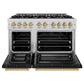 ZLINE Autograph Edition 48 in. 6.7 cu. ft. Select Double Oven Dual Fuel Range with 8 Burner Gas Cooktop in Stainless Steel with Black Matte Doors and Champagne Bronze Accents, Open Box-Great Condition